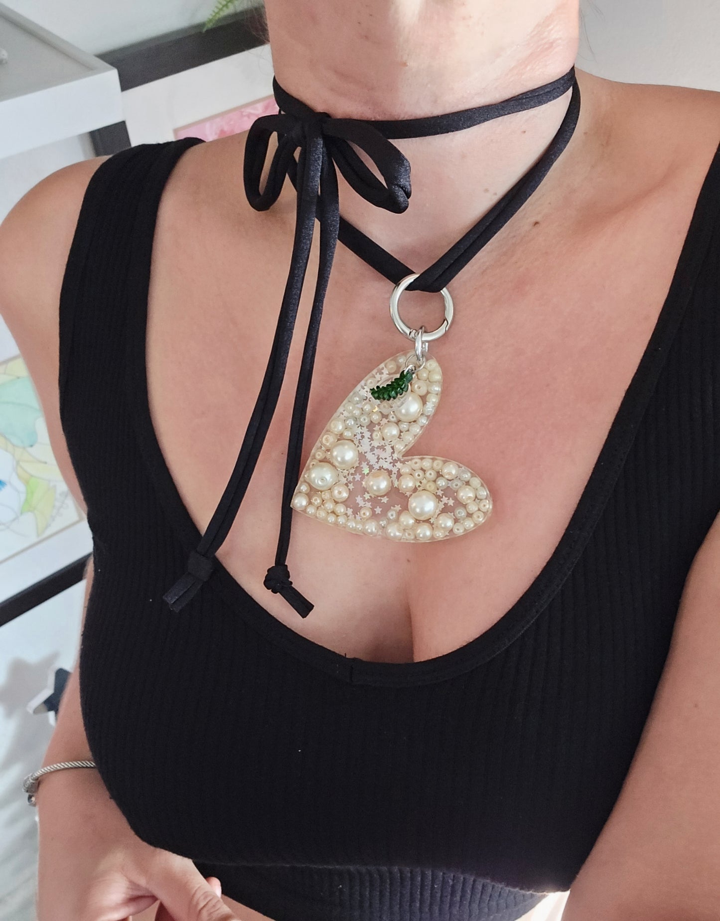 Silver and Pearls Heart Necklace