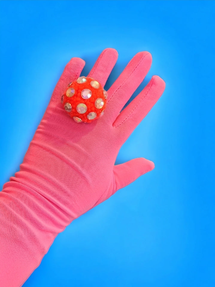 Jewels neon pink Pompom Ring