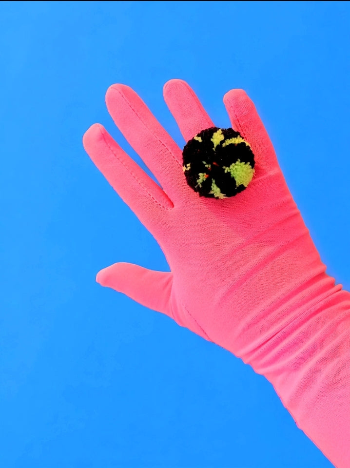 Black neon green Pompom Ring