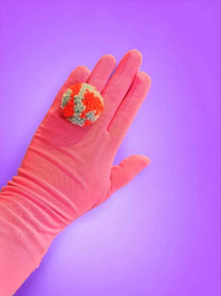 Mint neon pink Pompom Ring