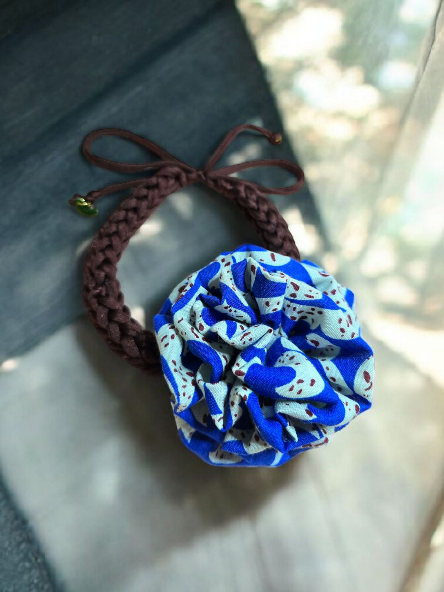 Brown blue flower boho Choker