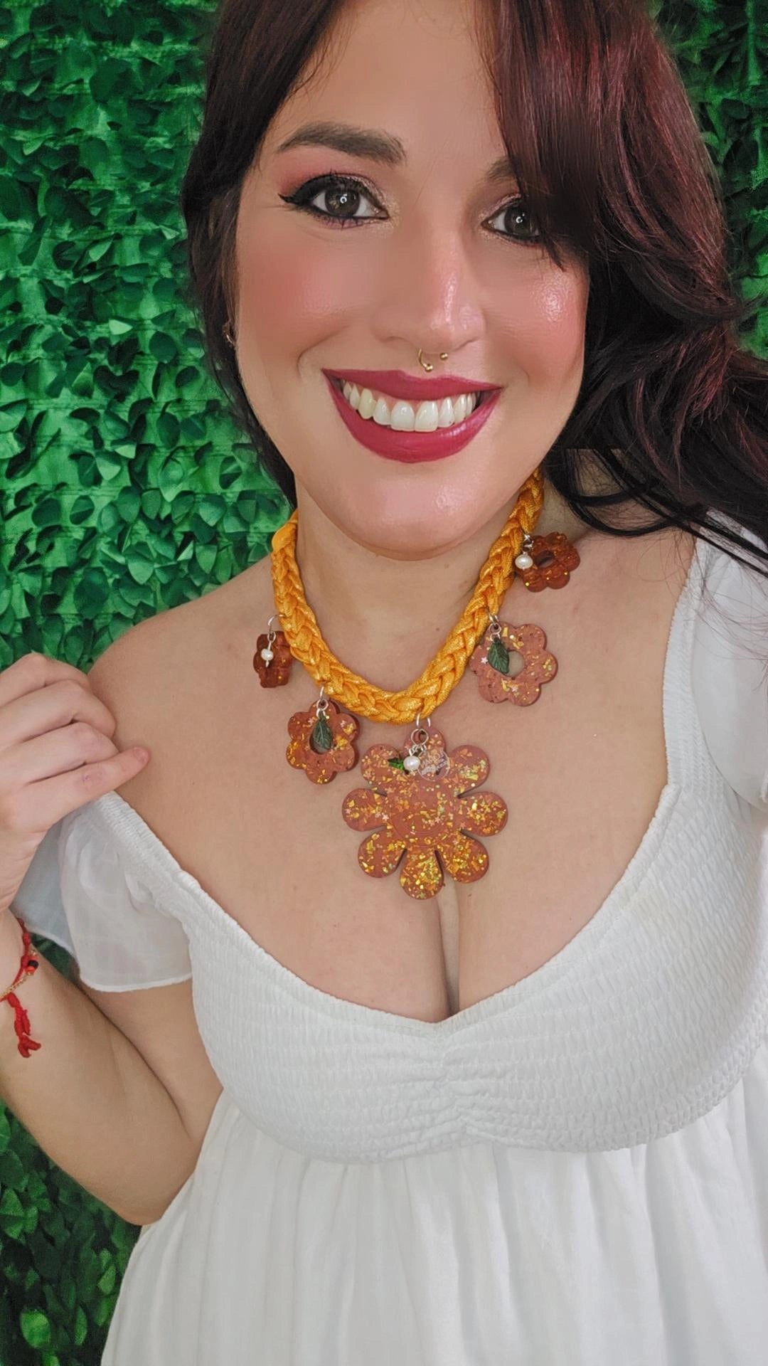 Metallic orange and Brown Flowers Necklace