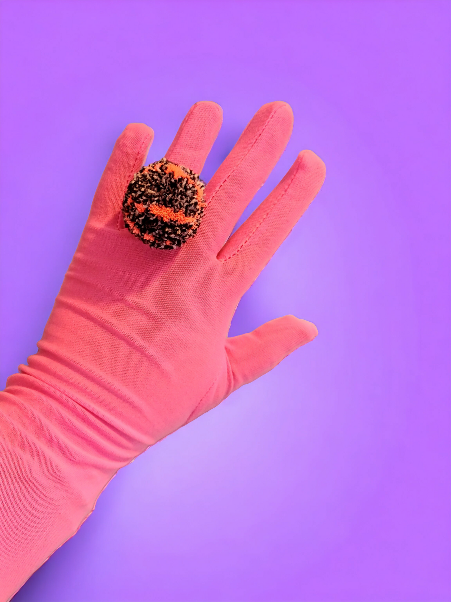 Neon Peach B&W Pompom Ring