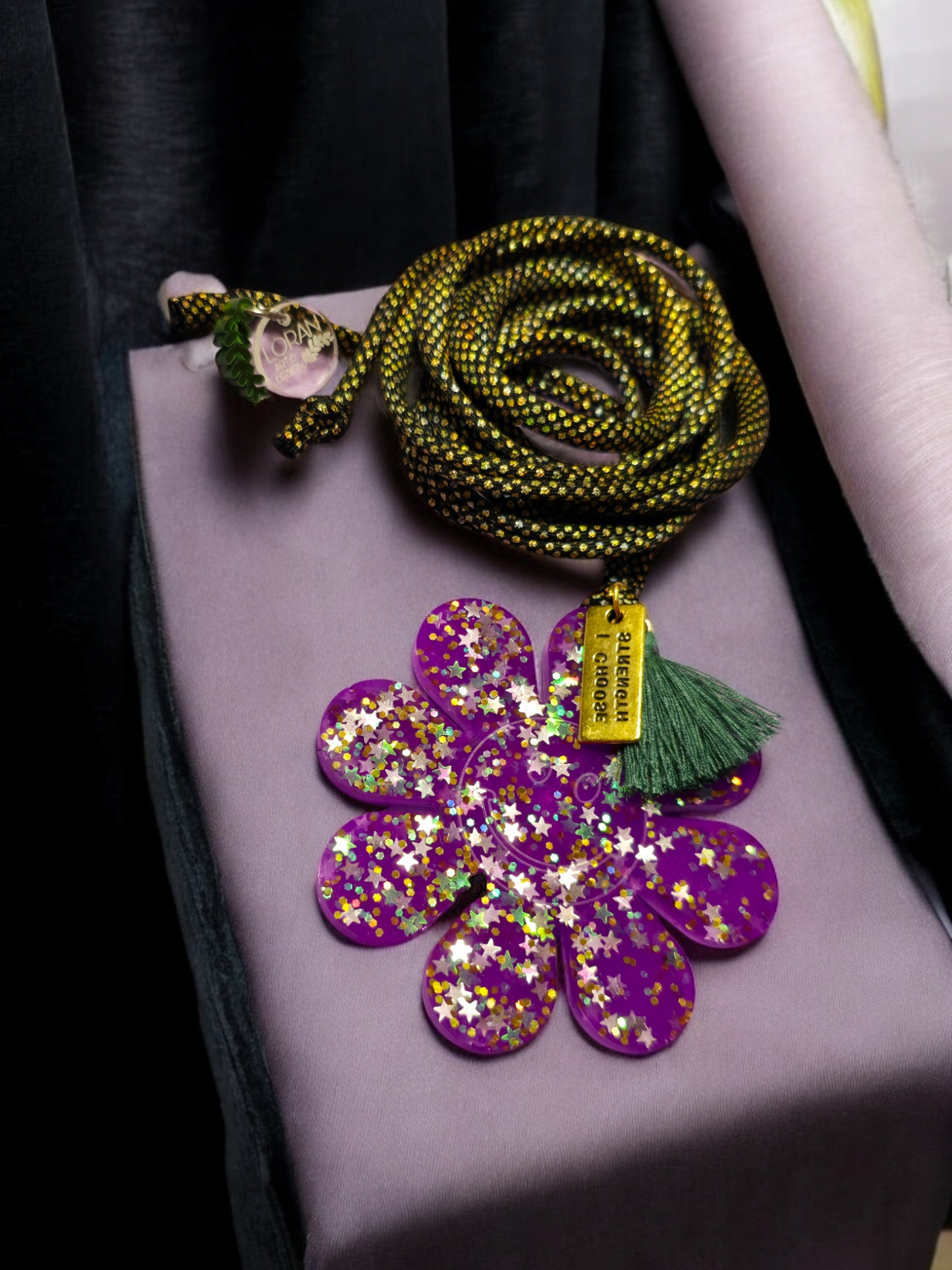 Green and purple flower choker