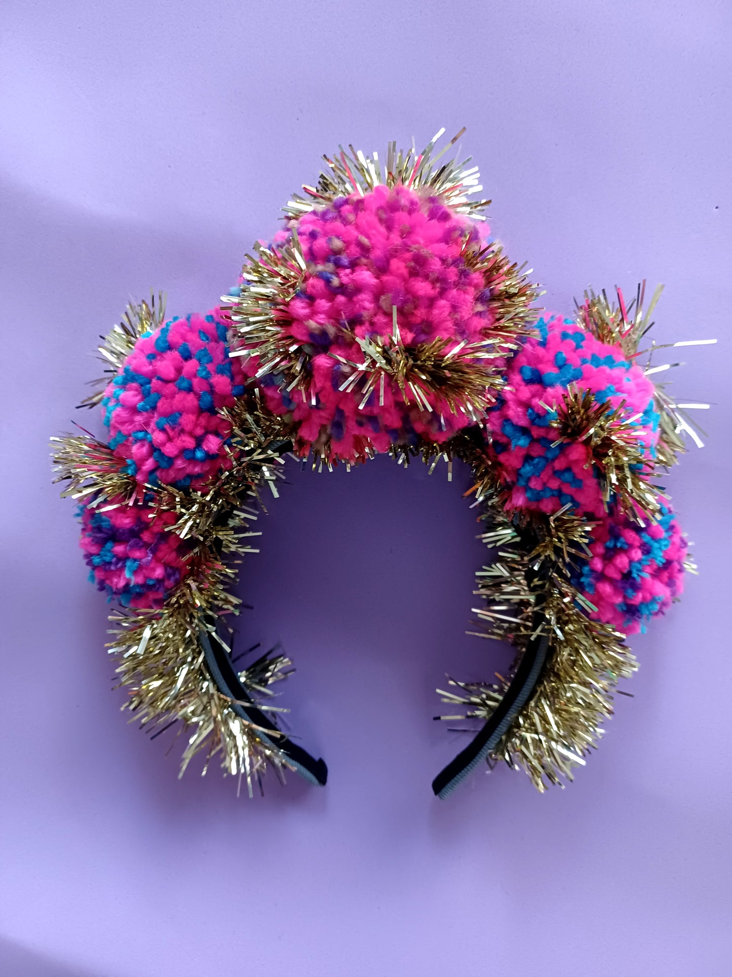 Pink and blue pompom Crown