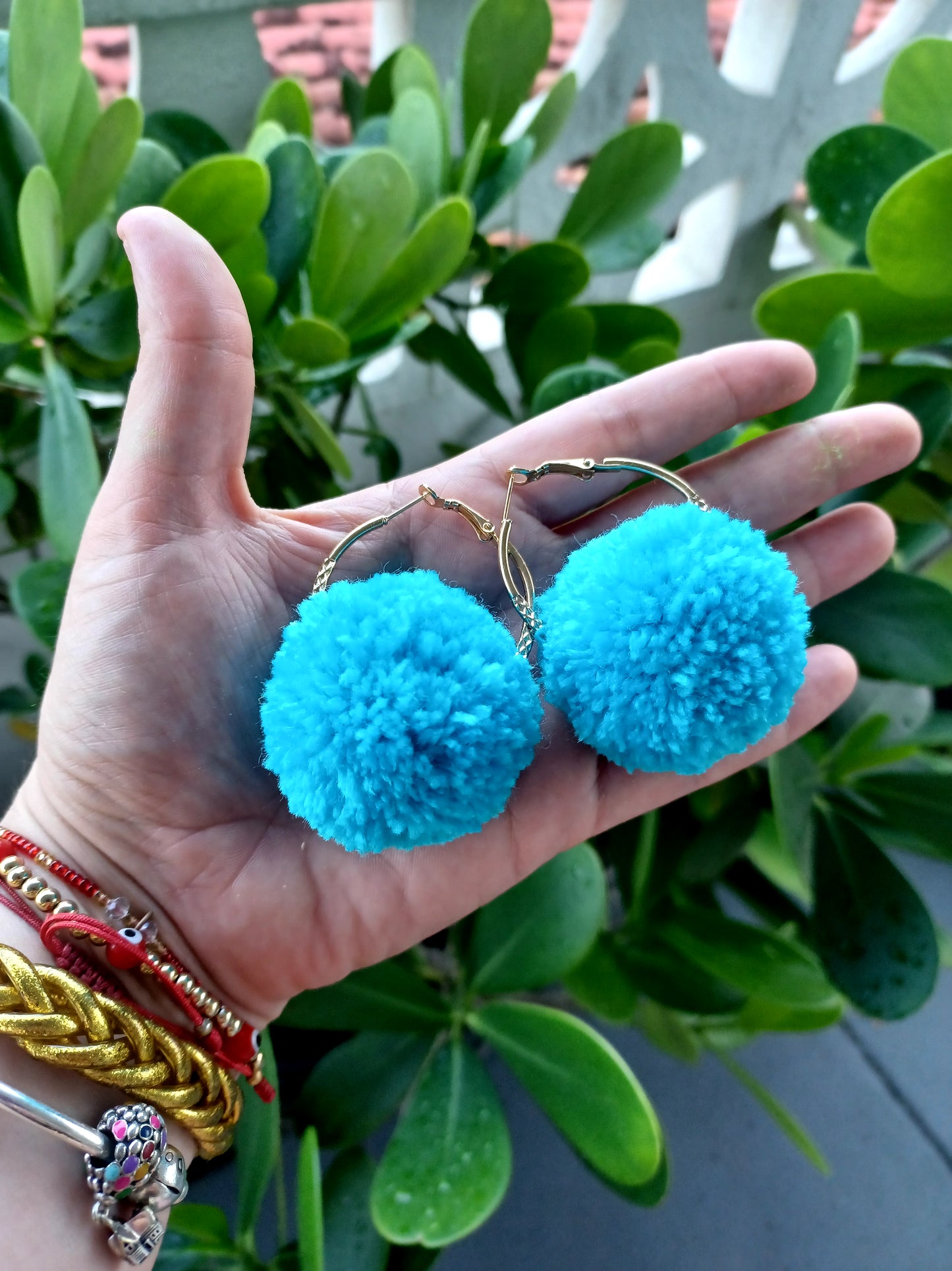 Blue Pompom Earrings