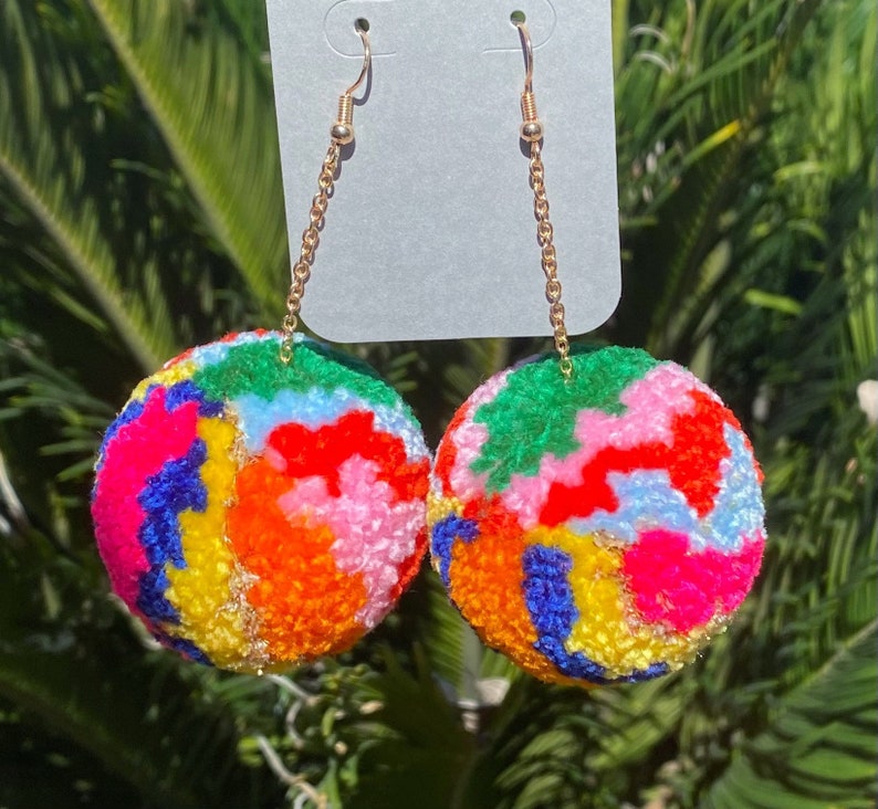 Rainbow Pimpom Earrings