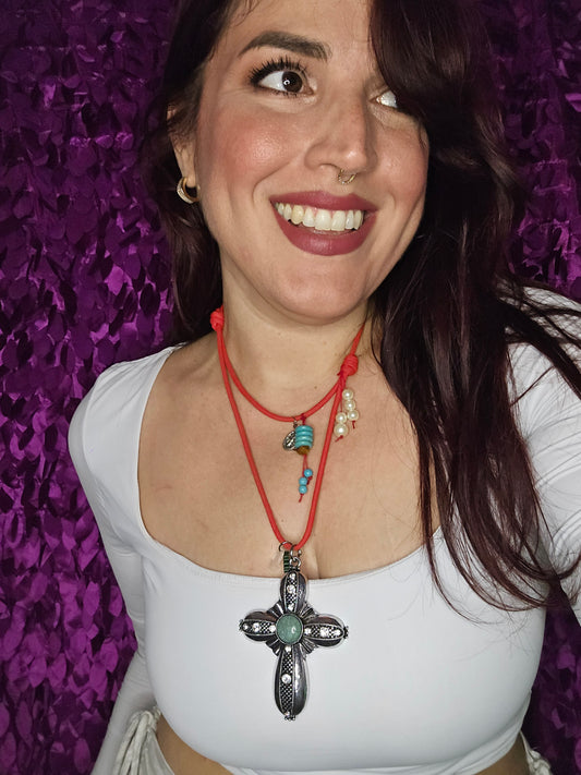 Big Cross Red Necklace