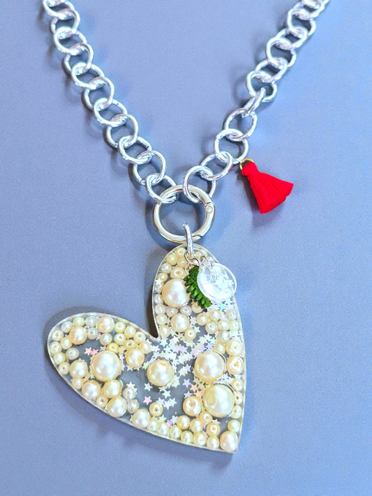 Silver and Pearls Heart Necklace