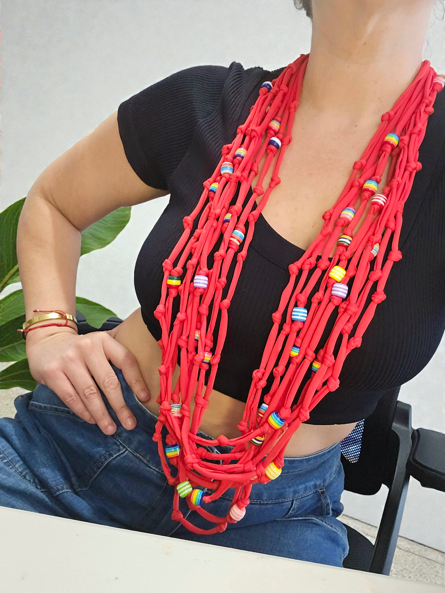 Colorful Beads 3 ways red Necklace