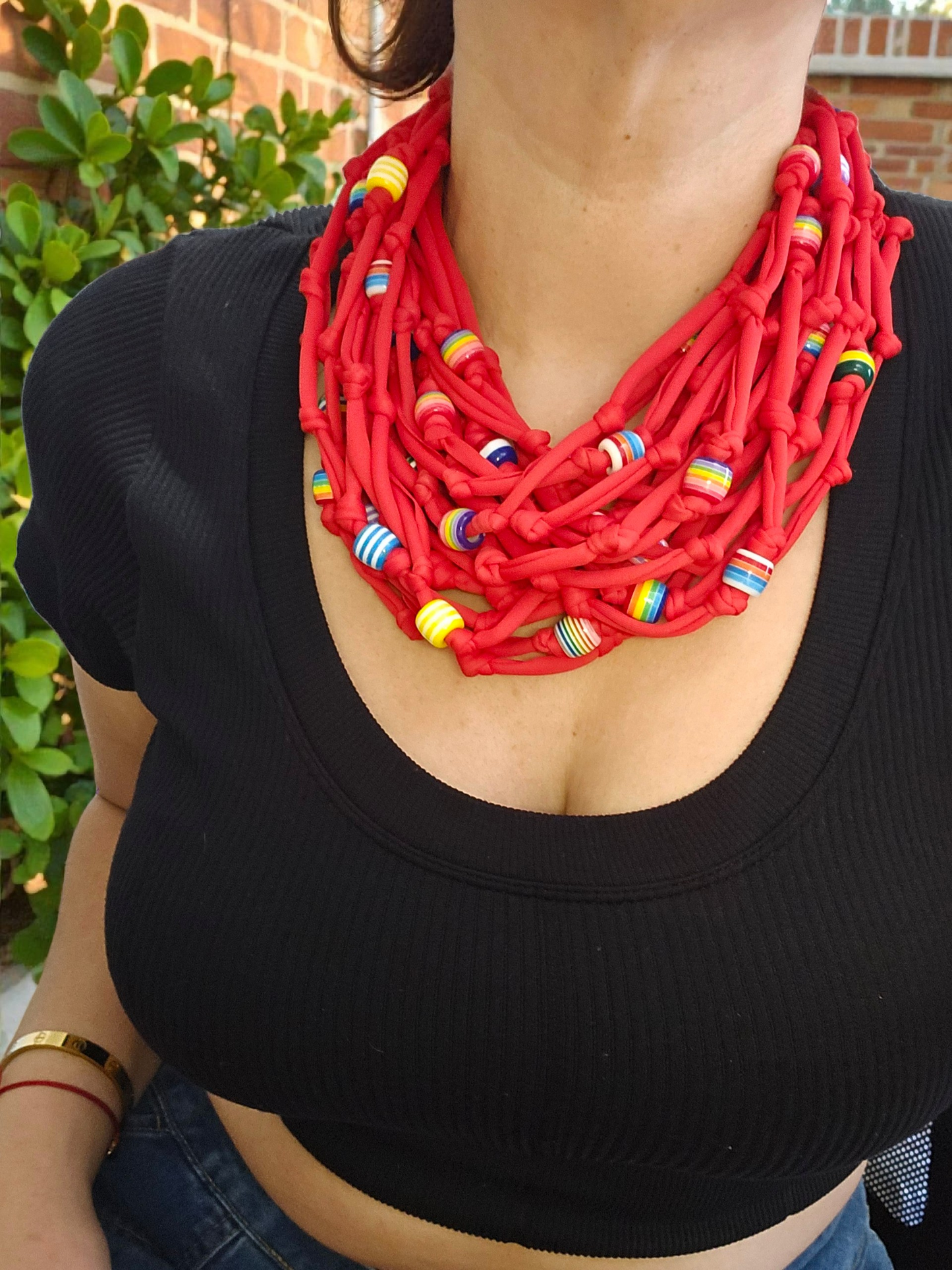 Colorful Beads 3 ways red Necklace