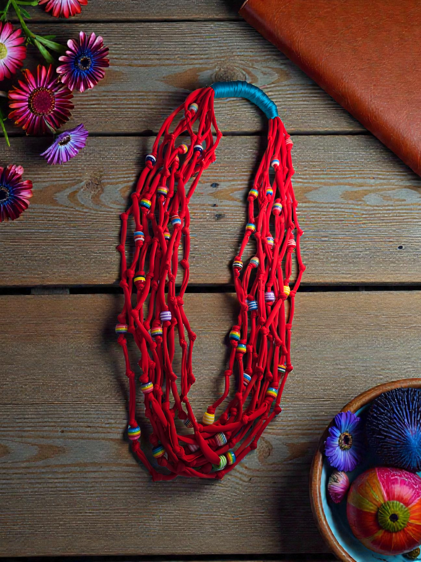 Colorful Beads 3 ways red Necklace