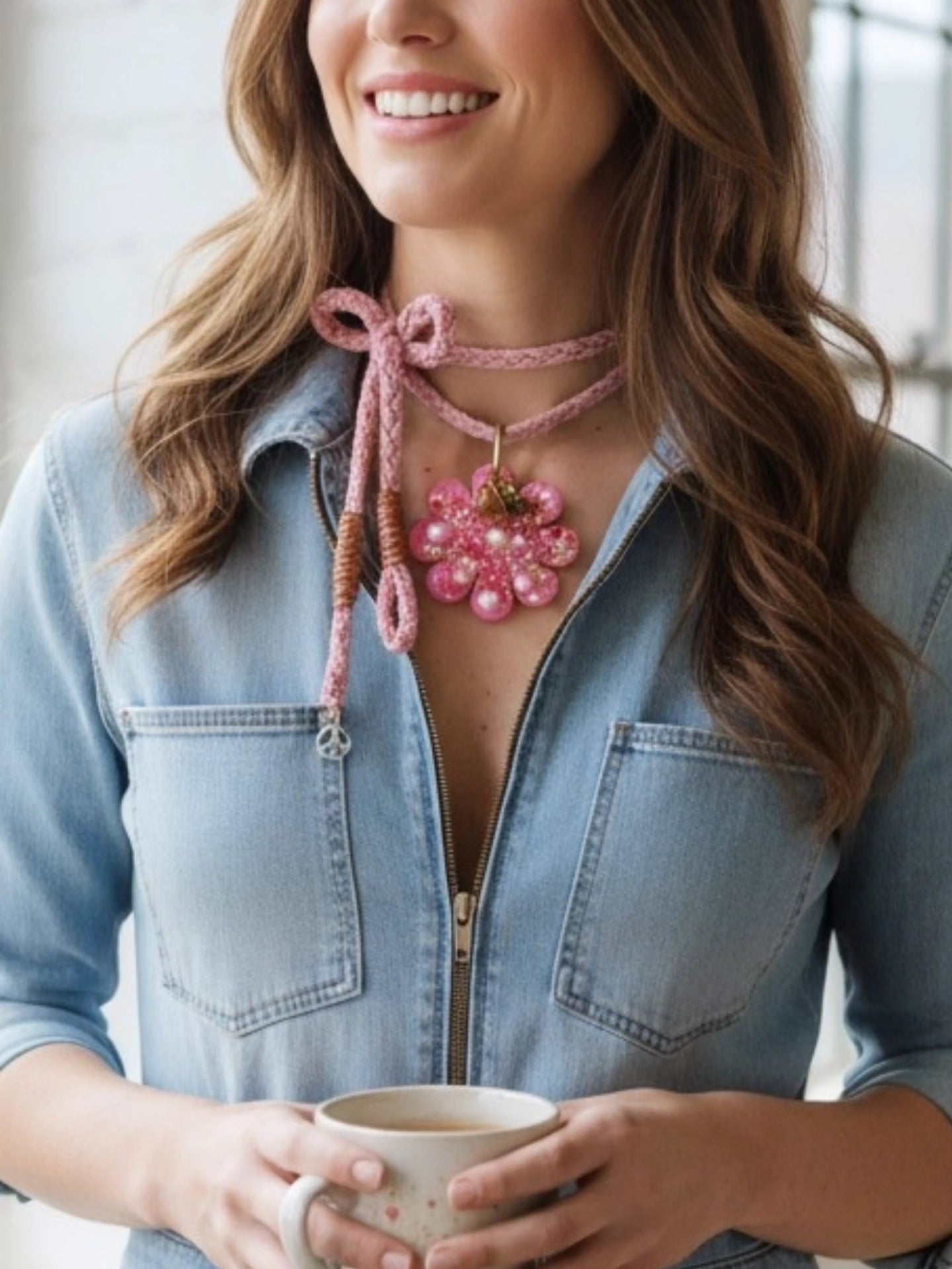 Baby Pinky Brown Flower Choker