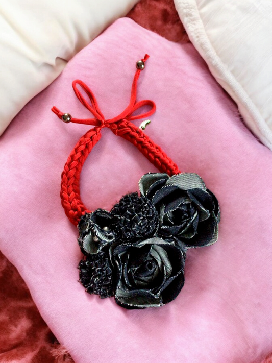 Denim and red flowers Necklace