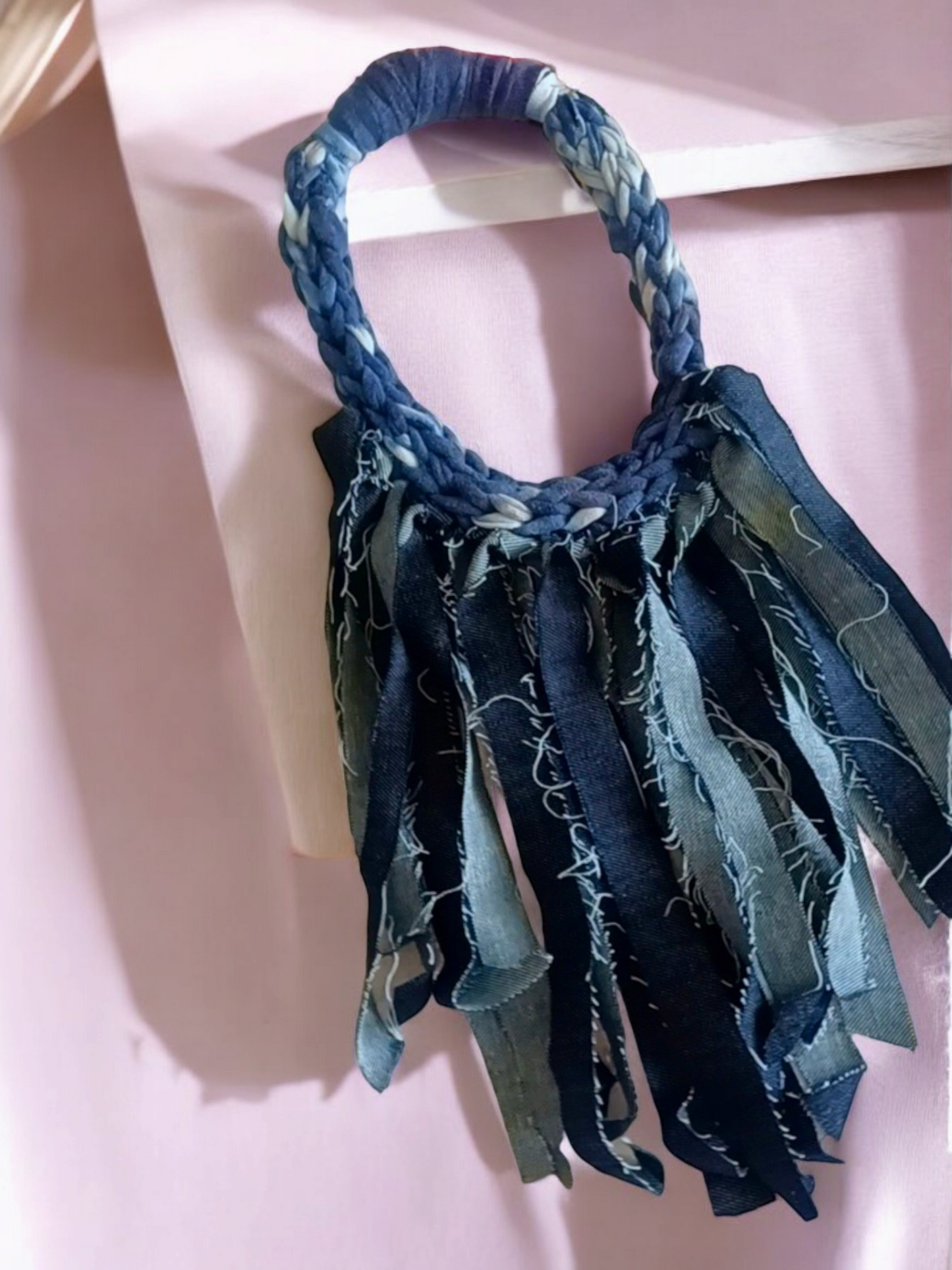 Denim long fringes Choker