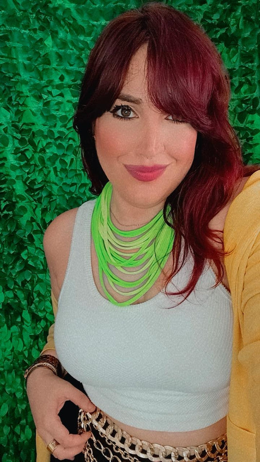Neon green yellow short layers Necklace