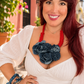 Denim and red flowers Necklace