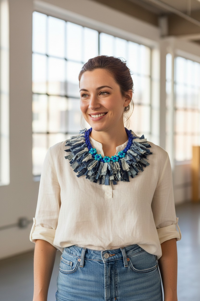 Denim Blue Flowers Necklace