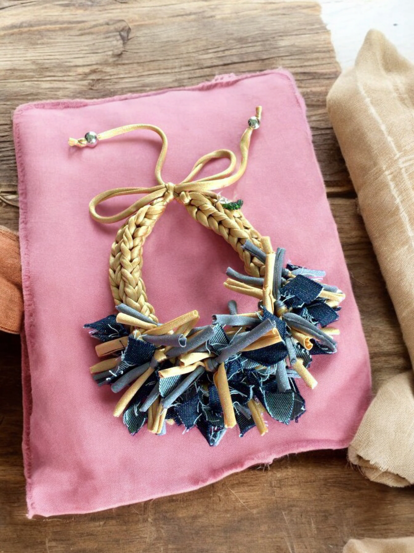 Denim and nude knots Necklace