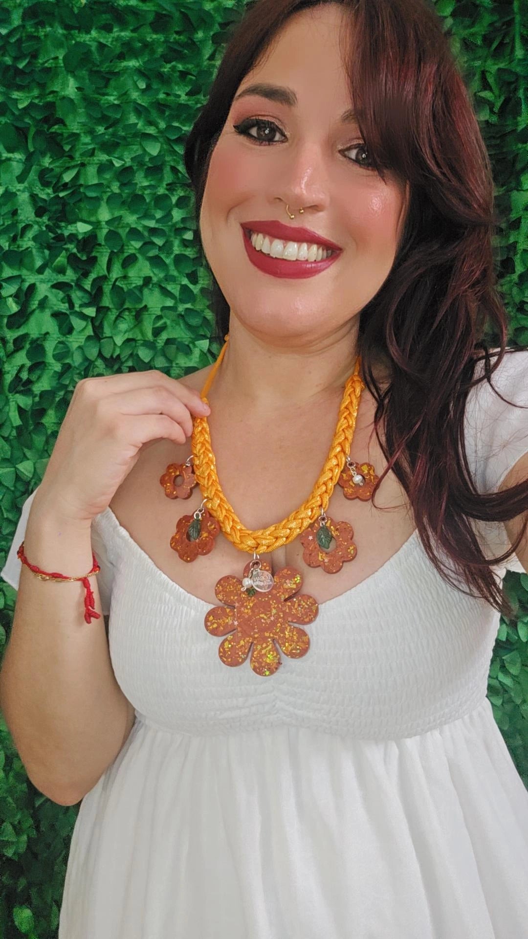 Metallic orange and Brown Flowers Necklace