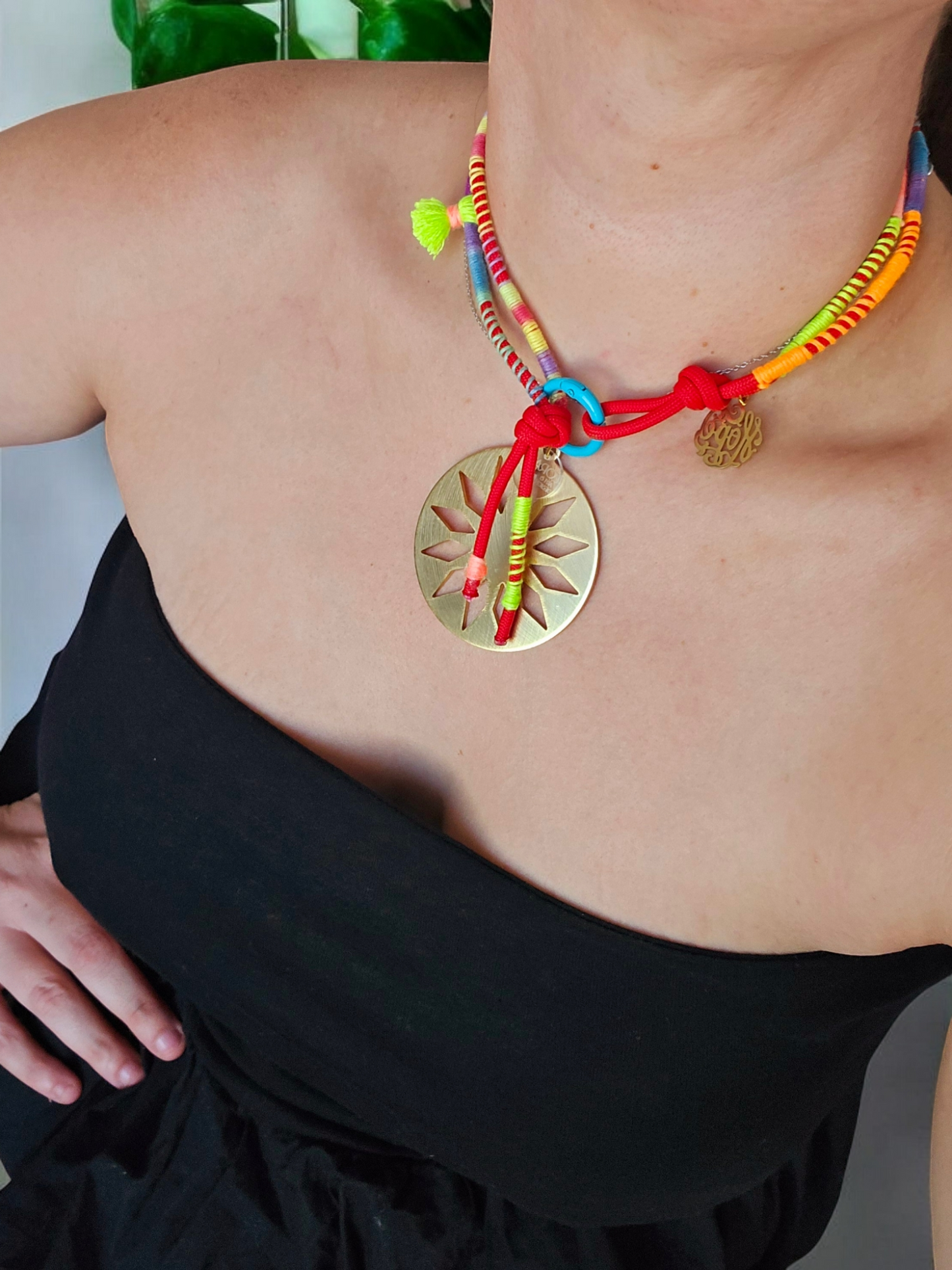 Boho Red Sun Choker Necklace