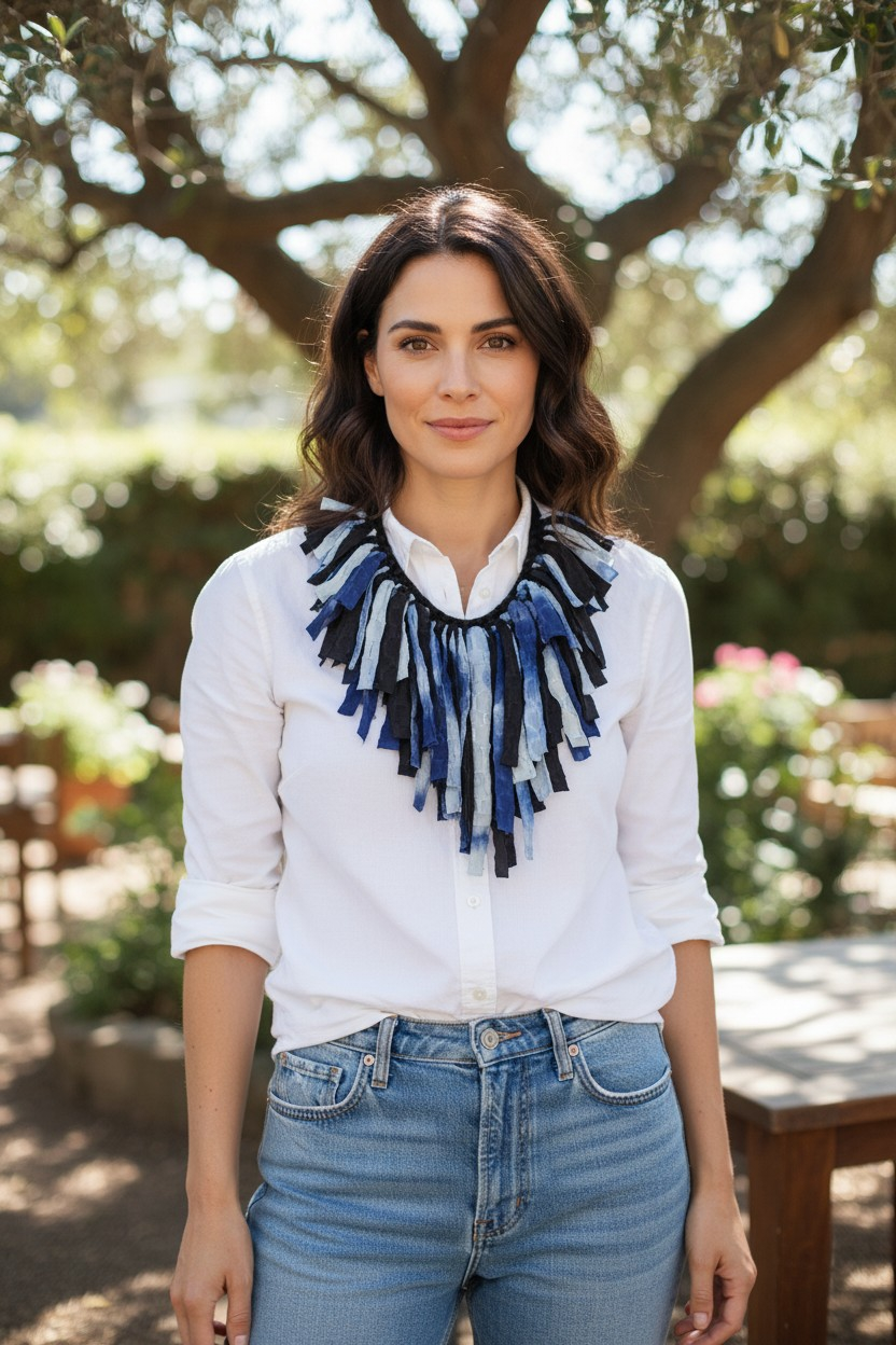 Tie Blue Fringes Necklace