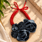 Denim and red flowers Necklace