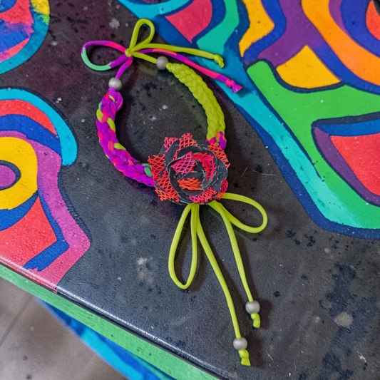 Funky Denim Neon Flower Necklace