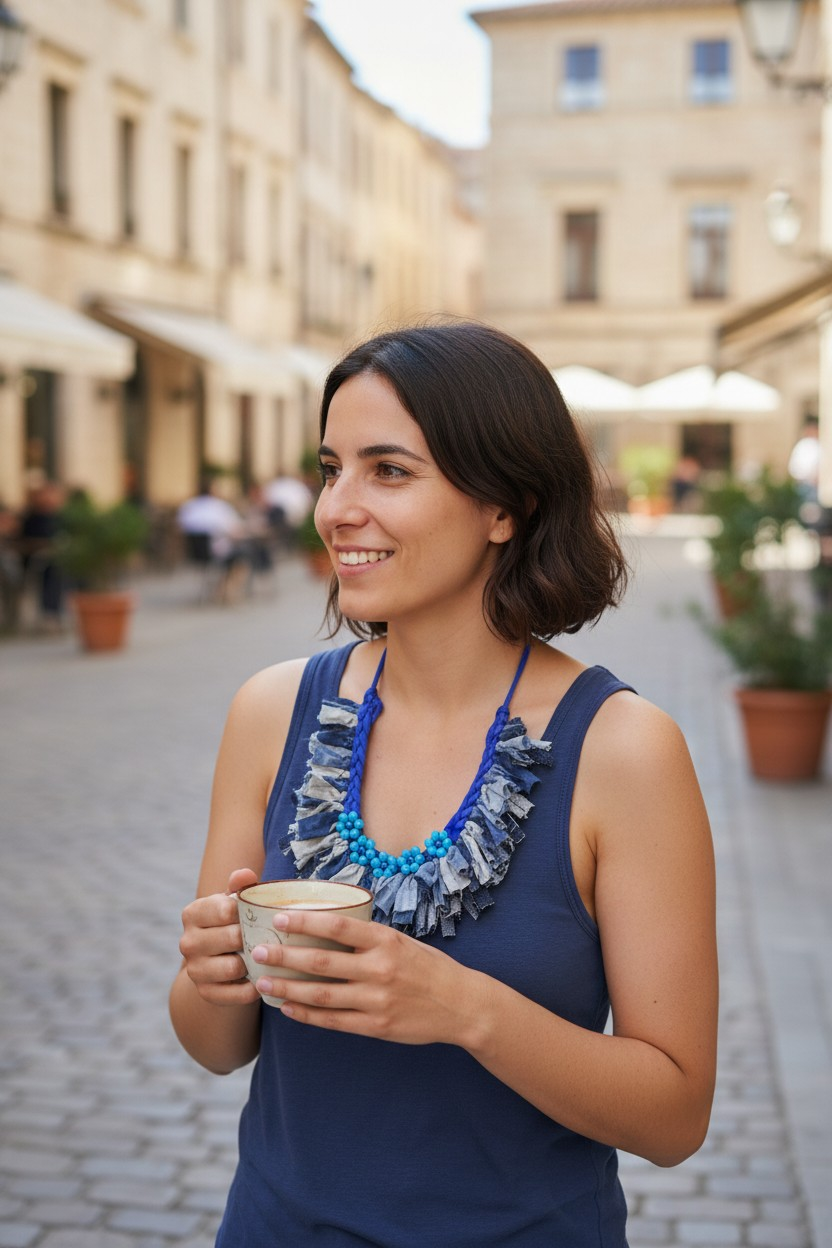 Denim Blue Flowers Necklace