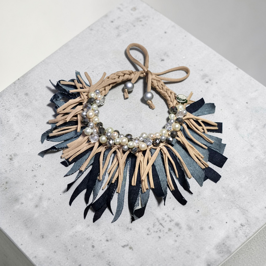 Denim, crystals and Pearls Necklace