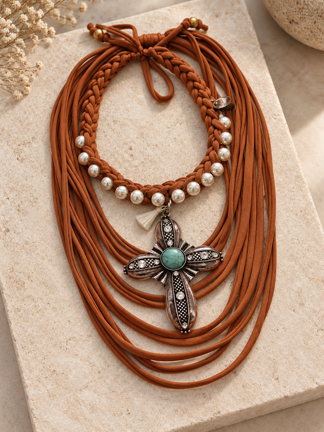 Fall Pearls Cross Necklace