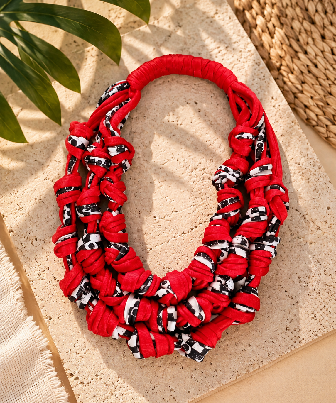 Red black and white Necklace