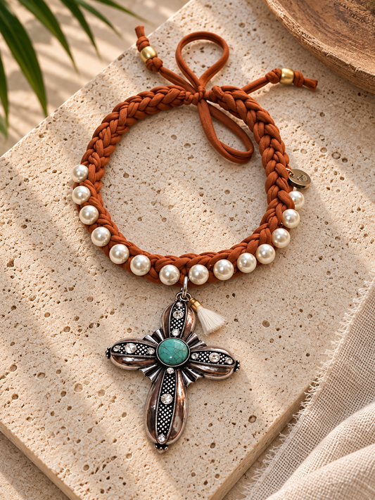 Fall Pearls Cross Necklace
