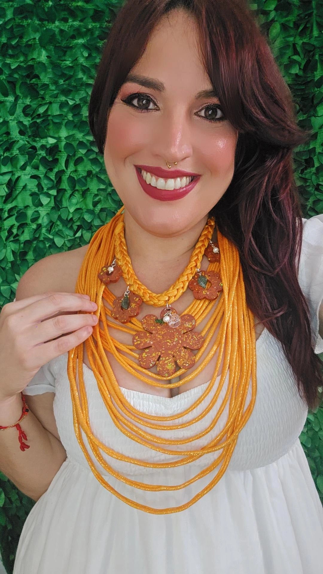 Metallic orange and Brown Flowers Necklace