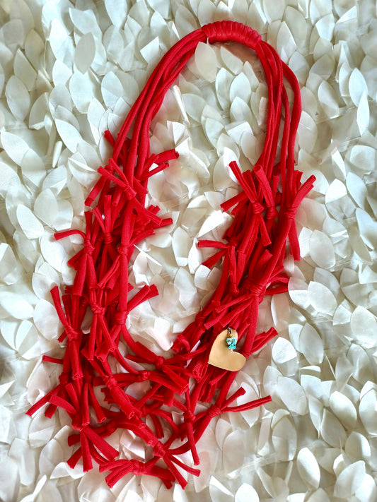 Red Knots and heart Necklace