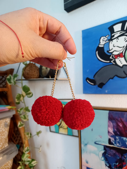 Red Pompom Earrings