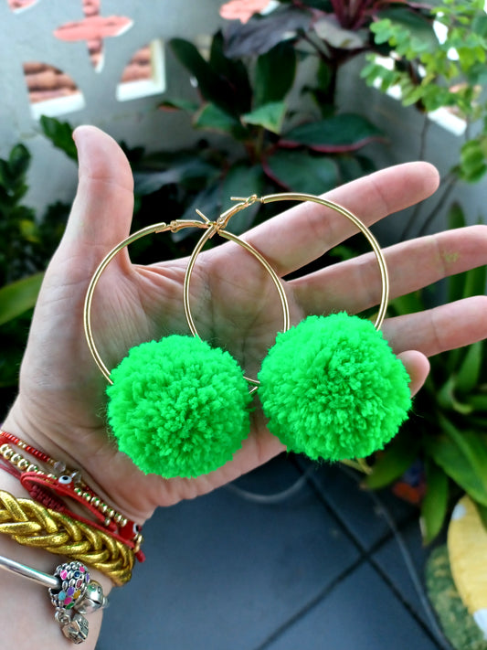 Emerald Green Pompom Earrings
