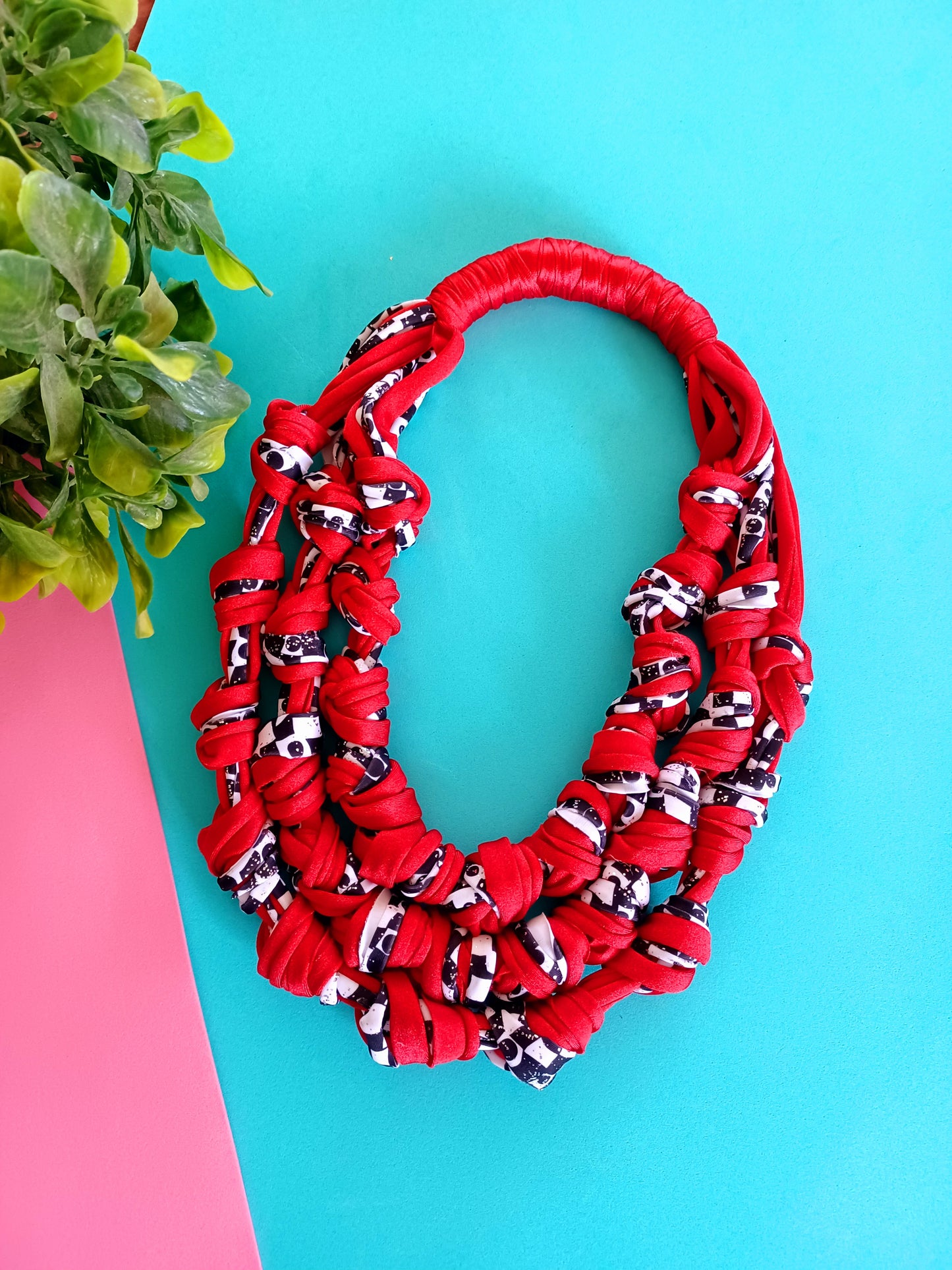 Red black and white Necklace