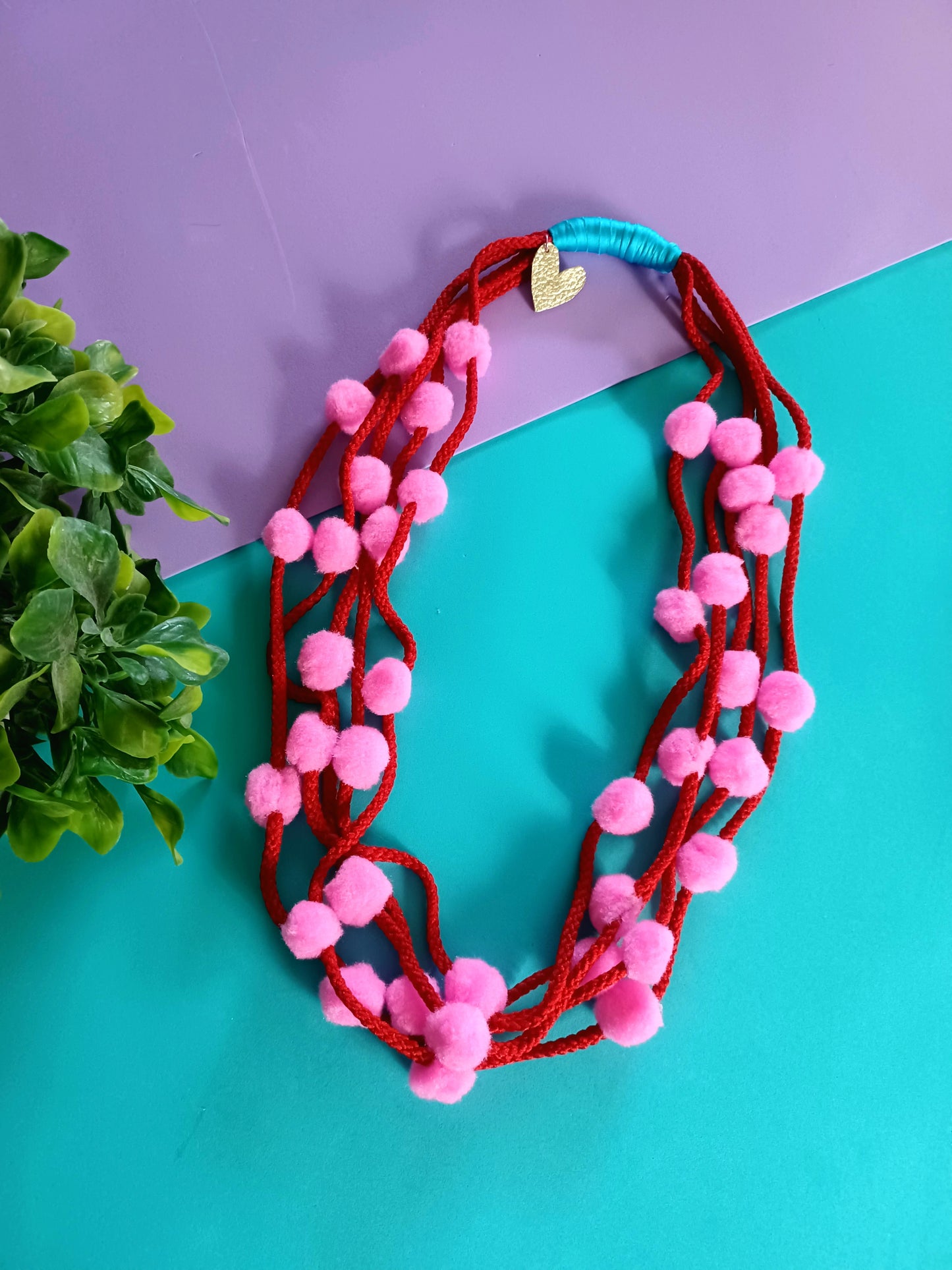 Pink & Red pompoms Necklace