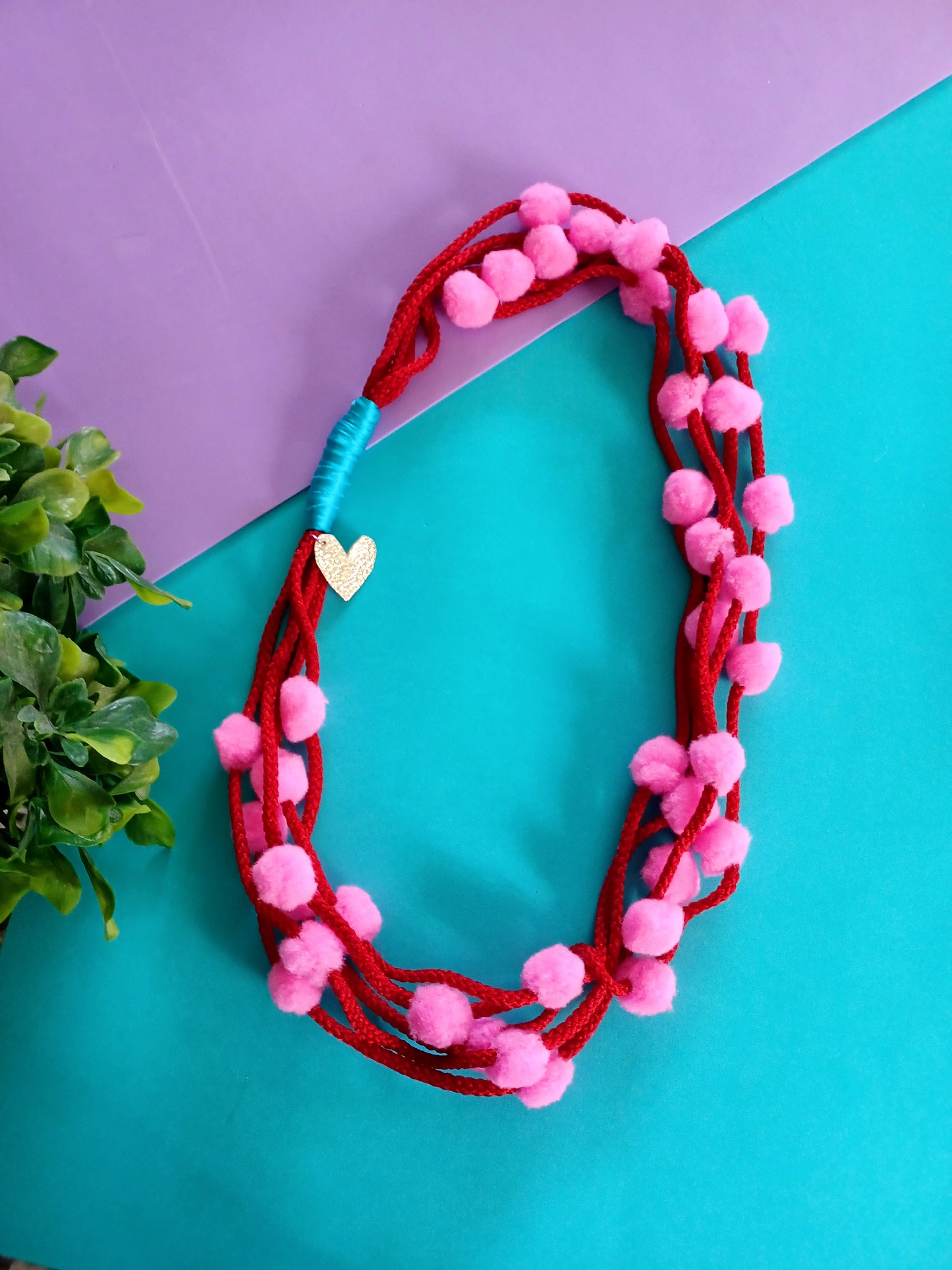 Pink & Red pompoms Necklace