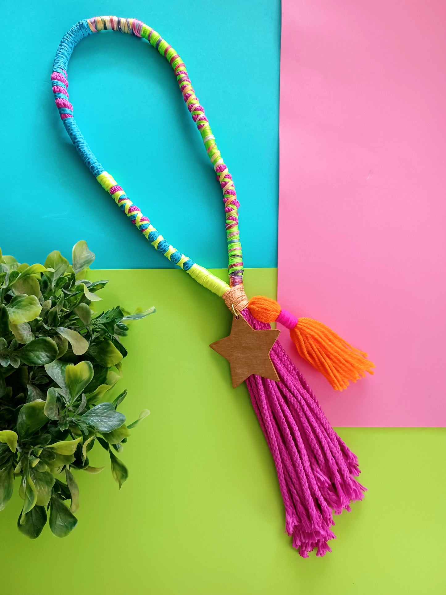 Boho stars pink tassel Necklace